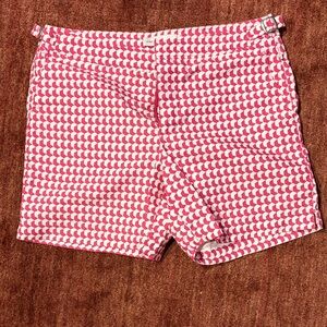 Orlear Brown Pink and White Geometric Mens Bulldog Swim Trunks